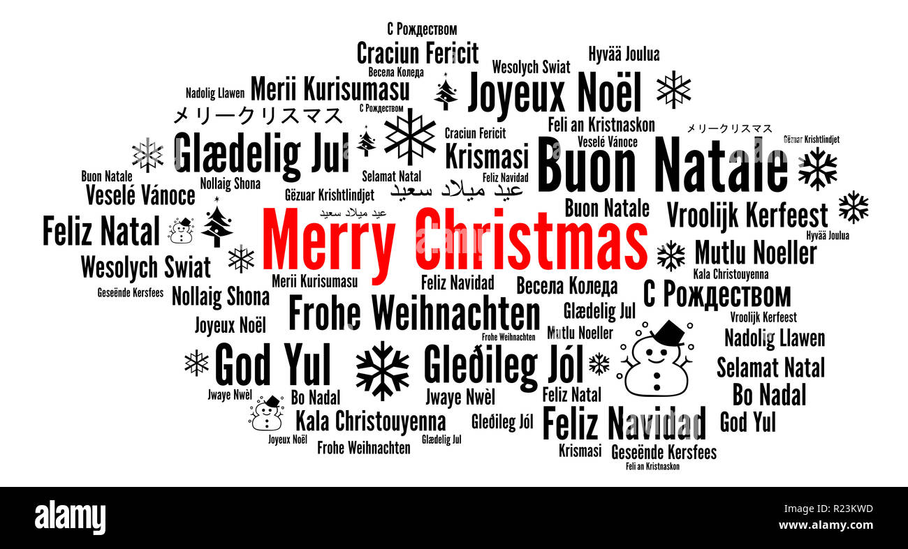 Merry Christmas in different languages word cloud Stock Photo Alamy