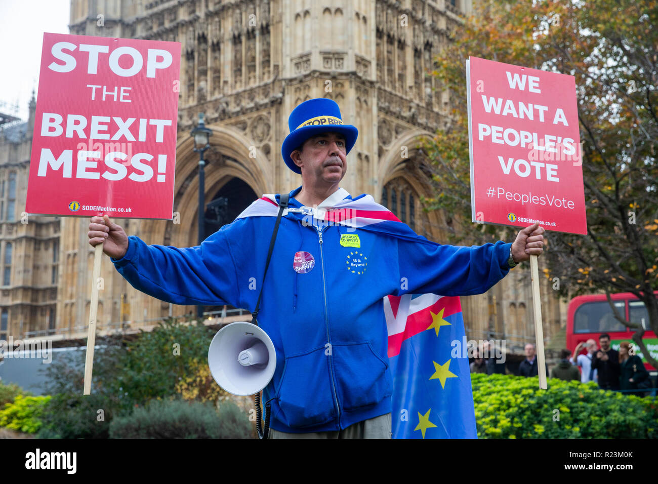 Anti Brexit supporters outside Parliament campaigning to stop Brexit. They would like to remain in the EU. Stock Photo