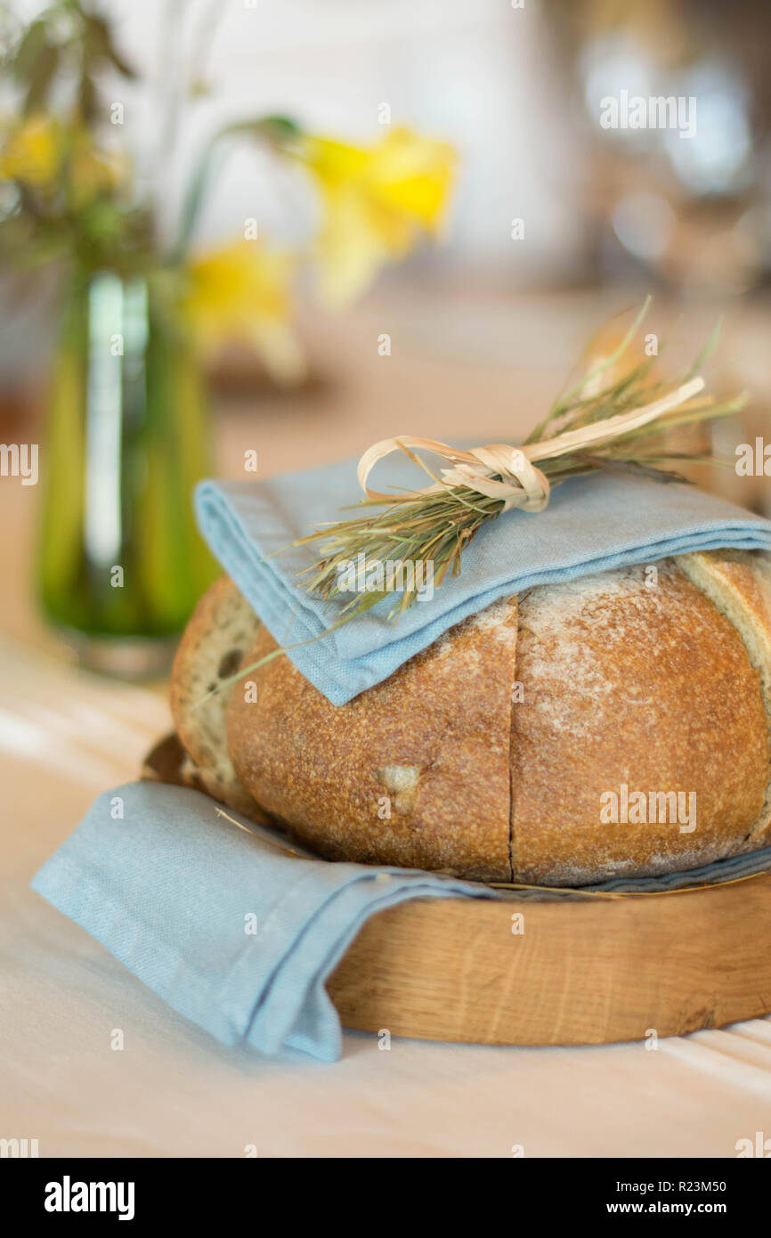 Freshly baked loaf of Hay Bread served in a restaurant Stock Photo