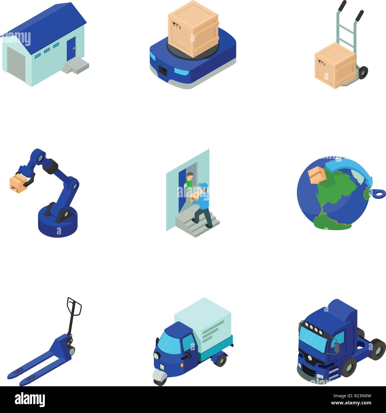 Postal employee icons set, isometric style Stock Vector