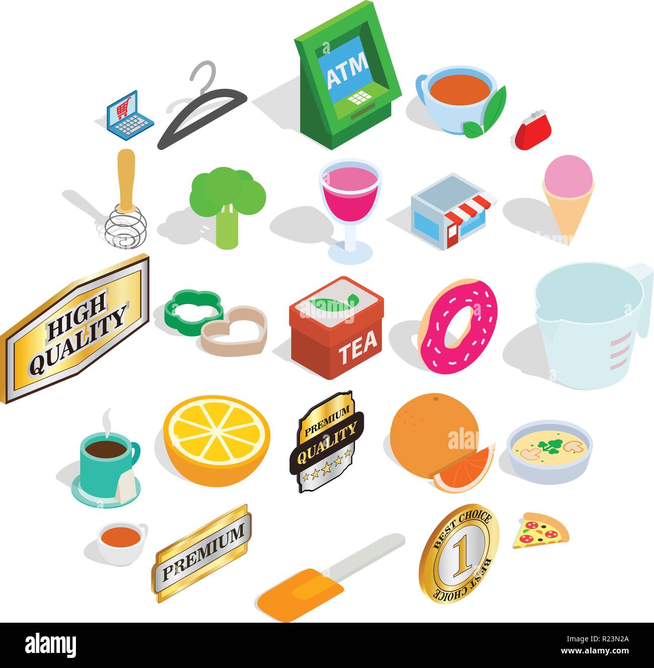 Meal icons set, isometric style Stock Vector