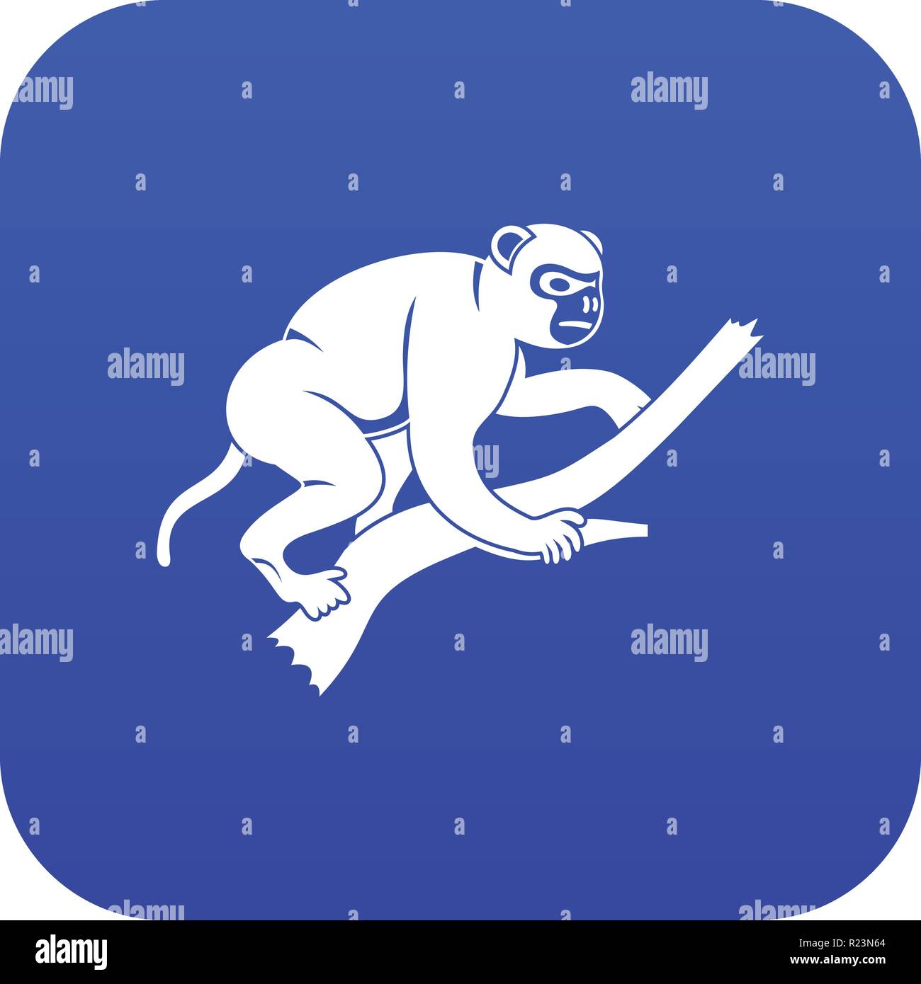 Monkey is climbing up on a tree icon digital blue Stock Vector