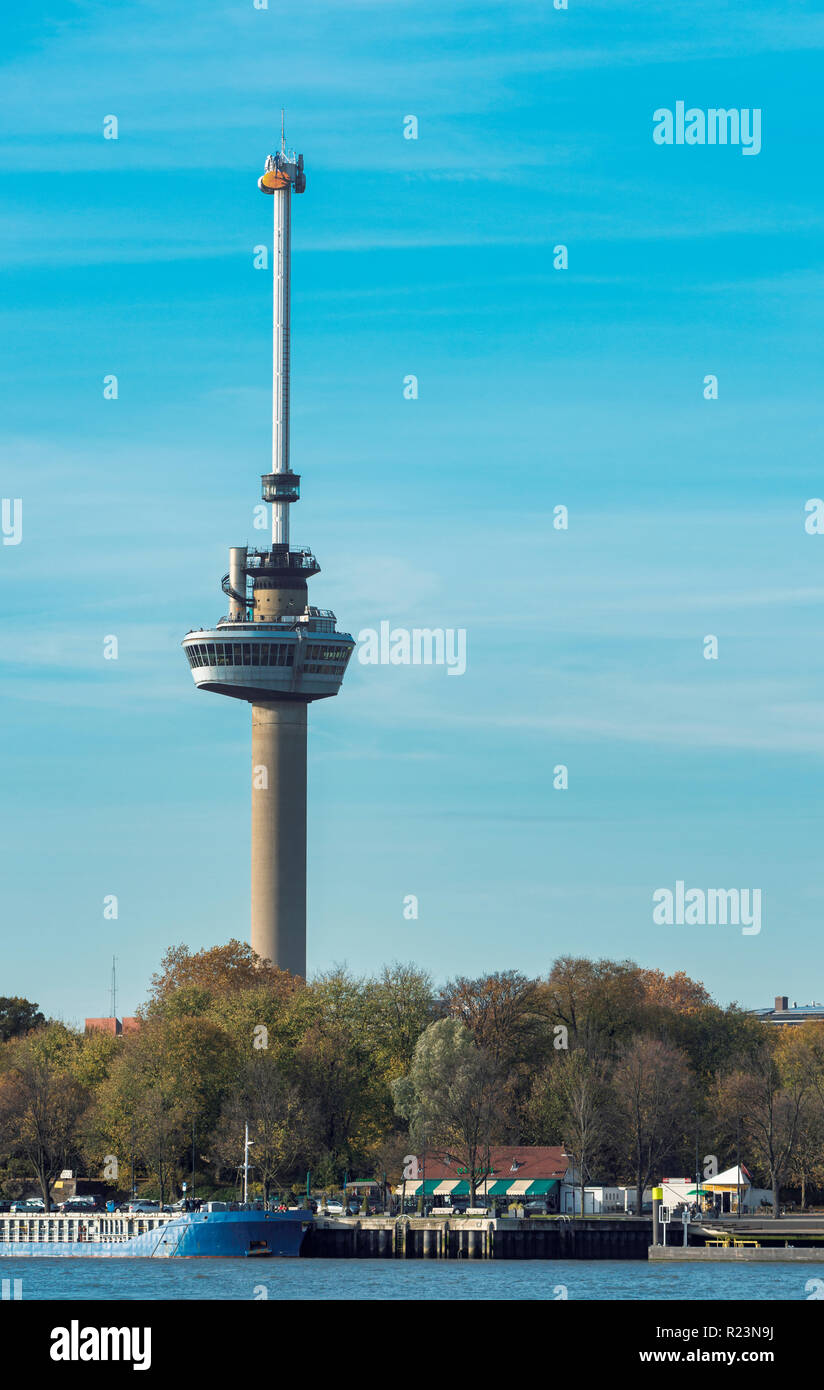 the euromast tower in Rotterdam, Holland, the tower is 185 meters high and has a restaurant and a viewpoint Stock Photo