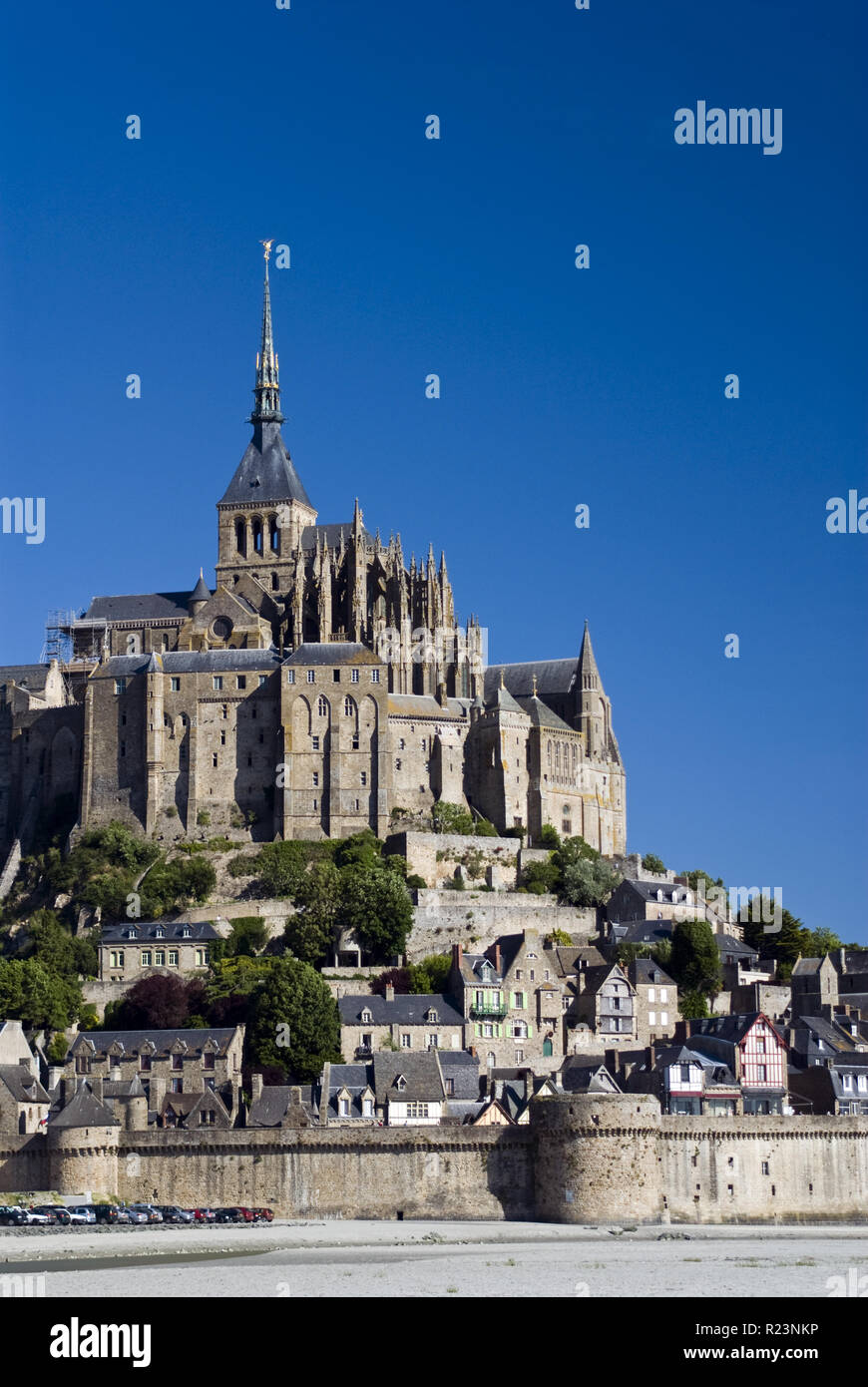 Sand Flats Are Exposed During Low Tide At Mont Saint Michel Le Mont Saint Michel An Island In Normandy France Known For Its Monastery And Tides Stock Photo Alamy