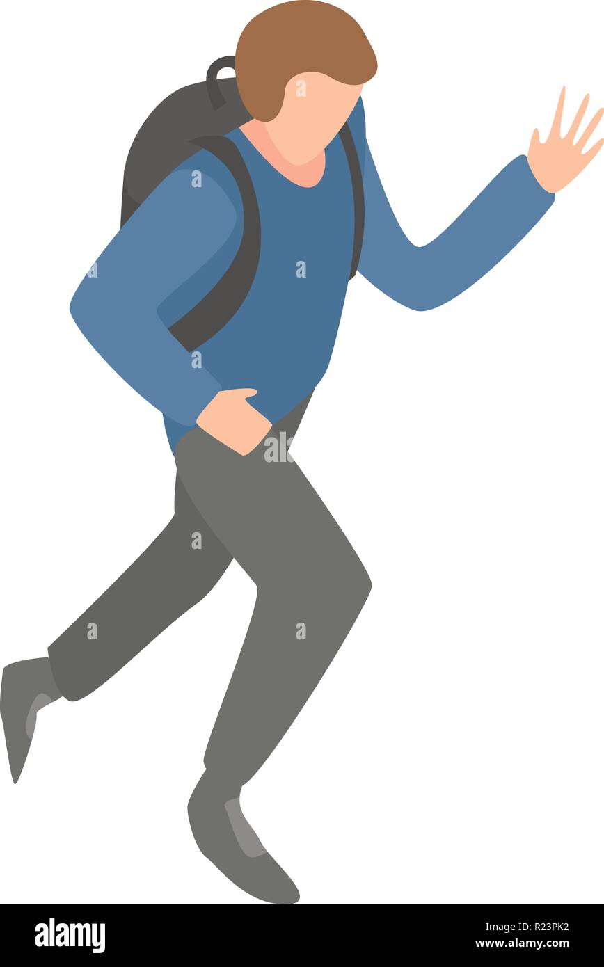 Migrant man running icon, isometric style Stock Vector