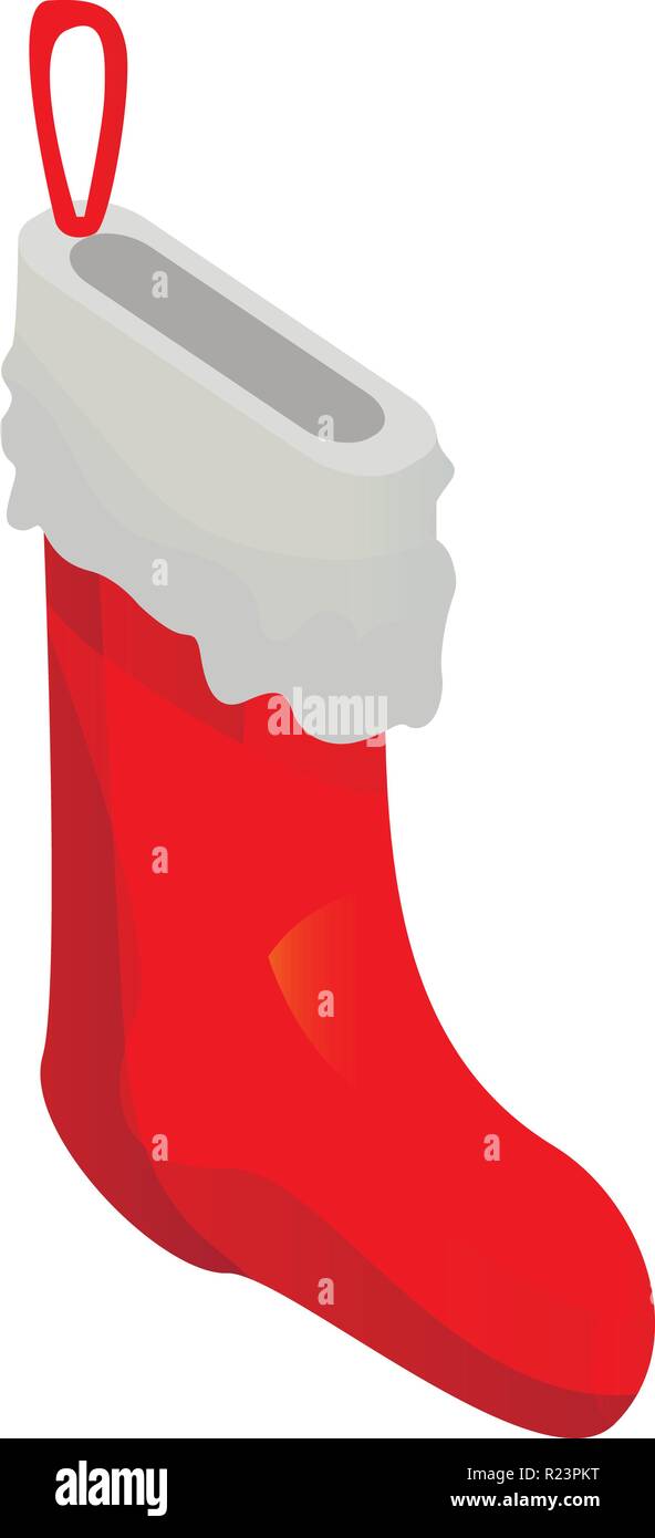 Xmas red sock icon, isometric style Stock Vector