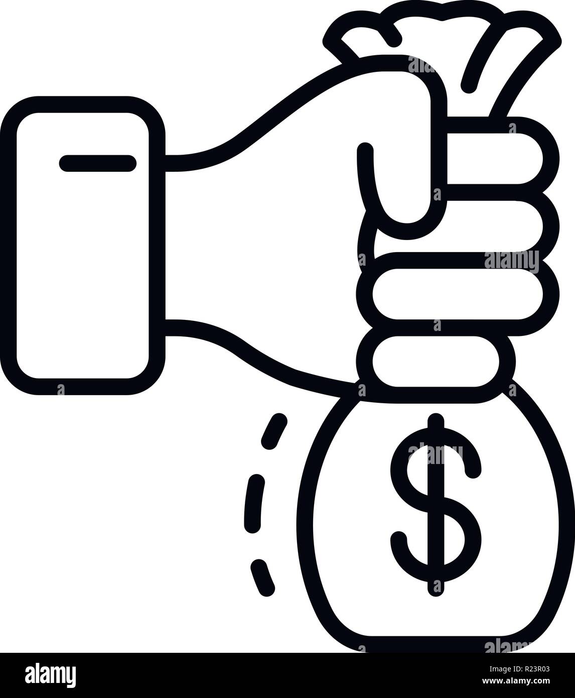Hand take bribery money bag icon, outline style Stock Vector Image