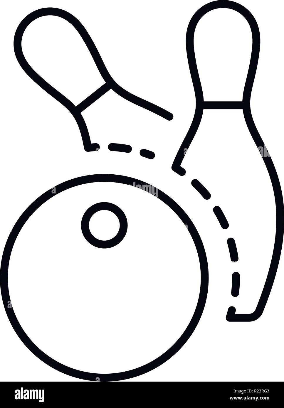 Bowling ball two pins icon, outline style Stock Vector