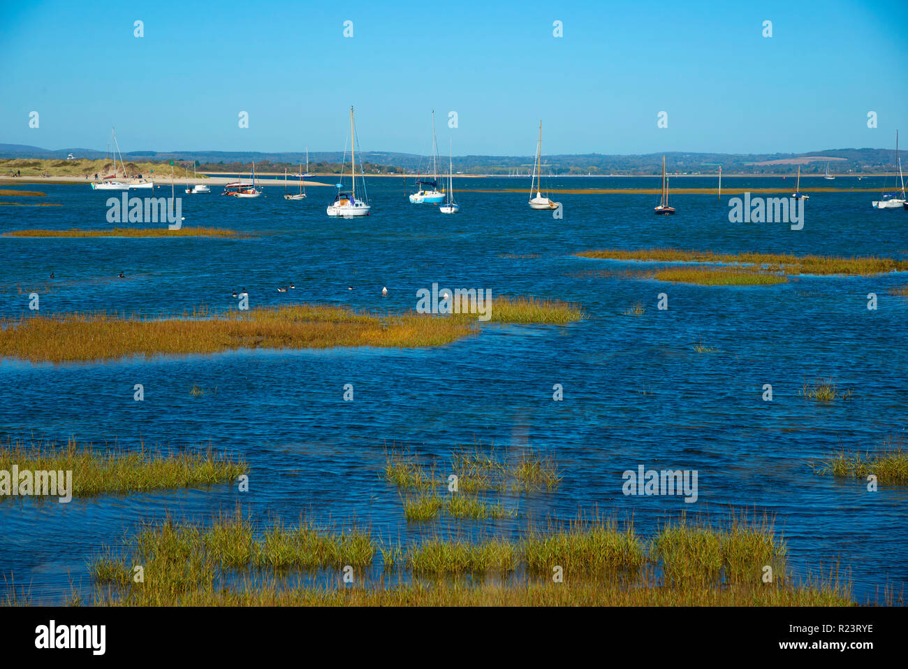 View over Snowhill Creek towards East Head at West Wittering, Chichester, West Sussex, England Stock Photo
