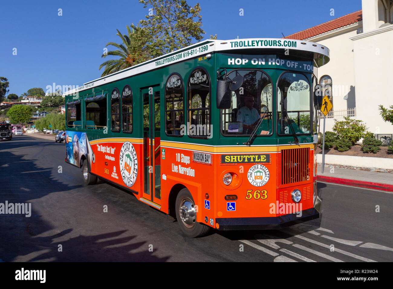Old Town Trolley Tours trolley bus, Old Town San Diego State Historic Park,  San Diego, California, United States Stock Photo - Alamy