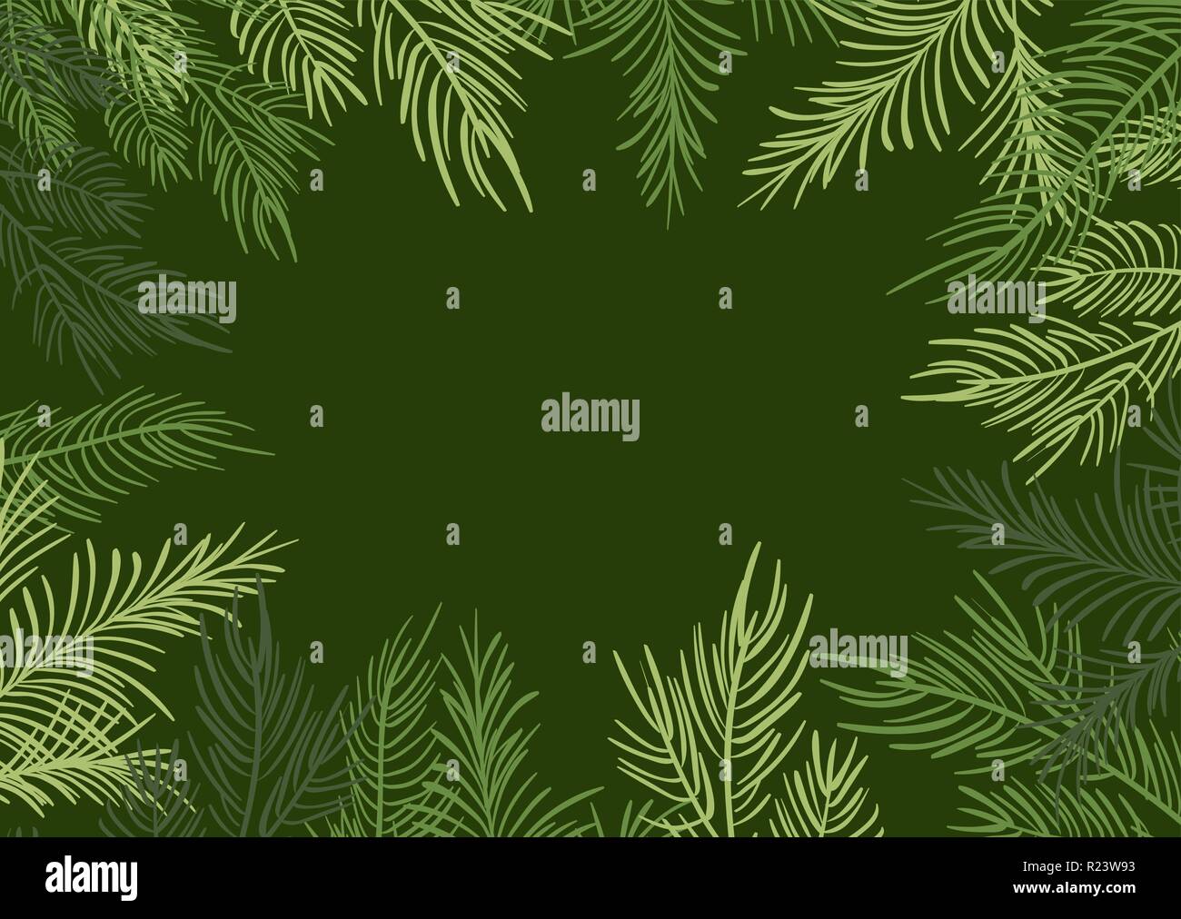 Green Vector illustration Christmas frame background with fir-tree ...
