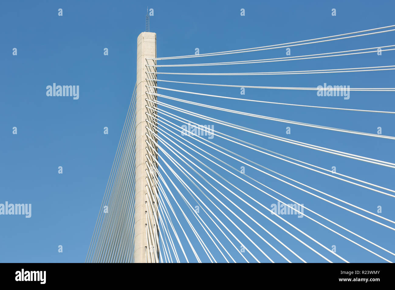 Pillar and ropes new Queensferry Crossing road bridge in Scotland Stock Photo