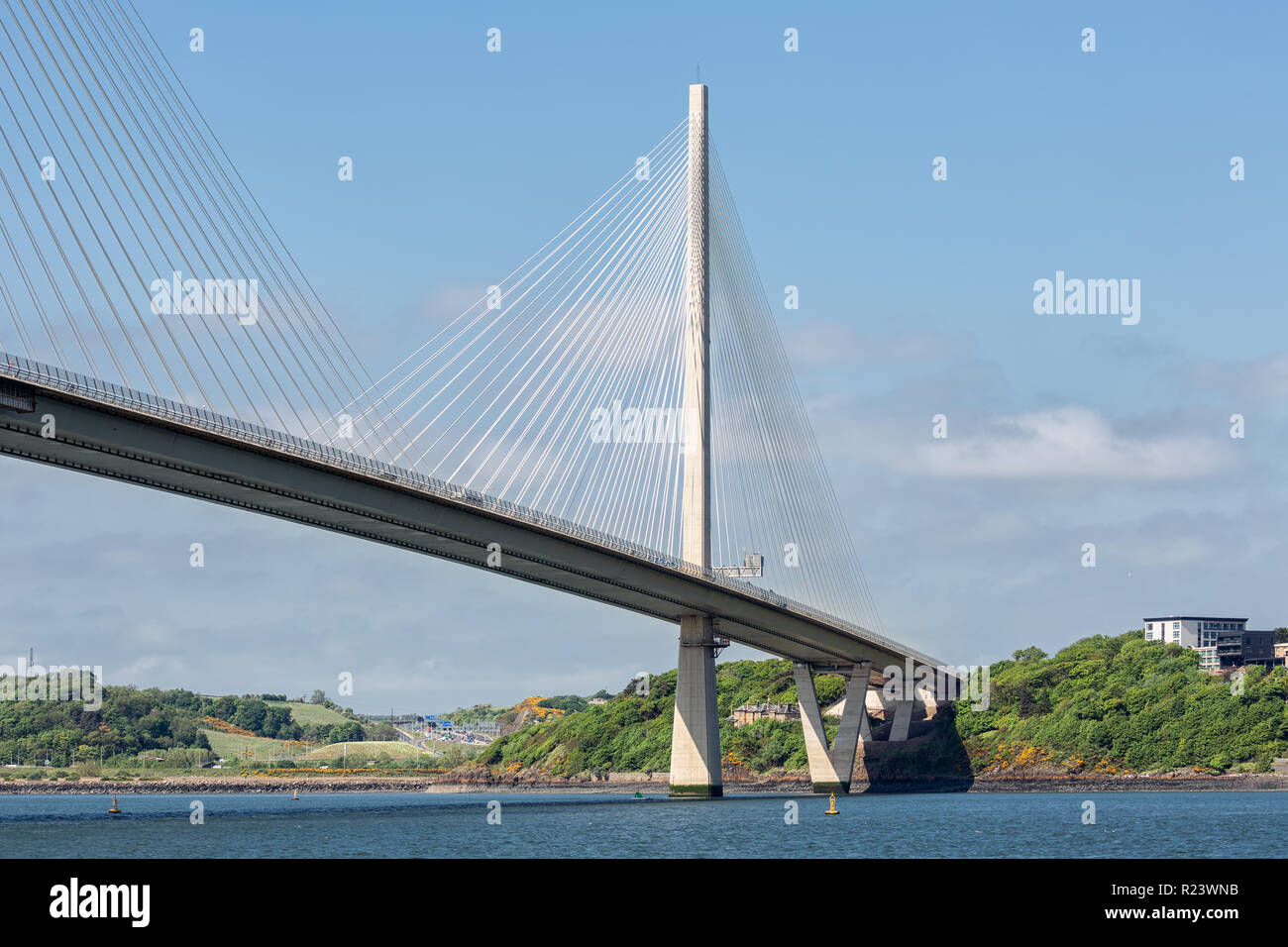 Bottom new Queensferry Crossing road bridge over Firth of Forth, Scotland Stock Photo