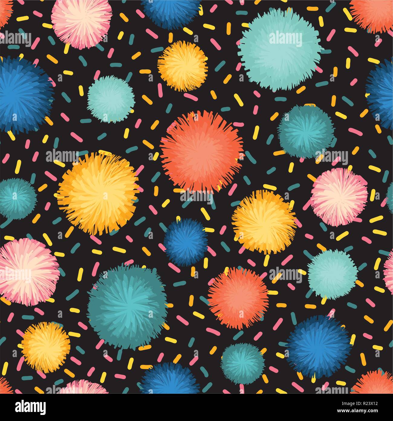 Decorative Sprinkles And Pom Poms Seamless Repeat Vector Pattern