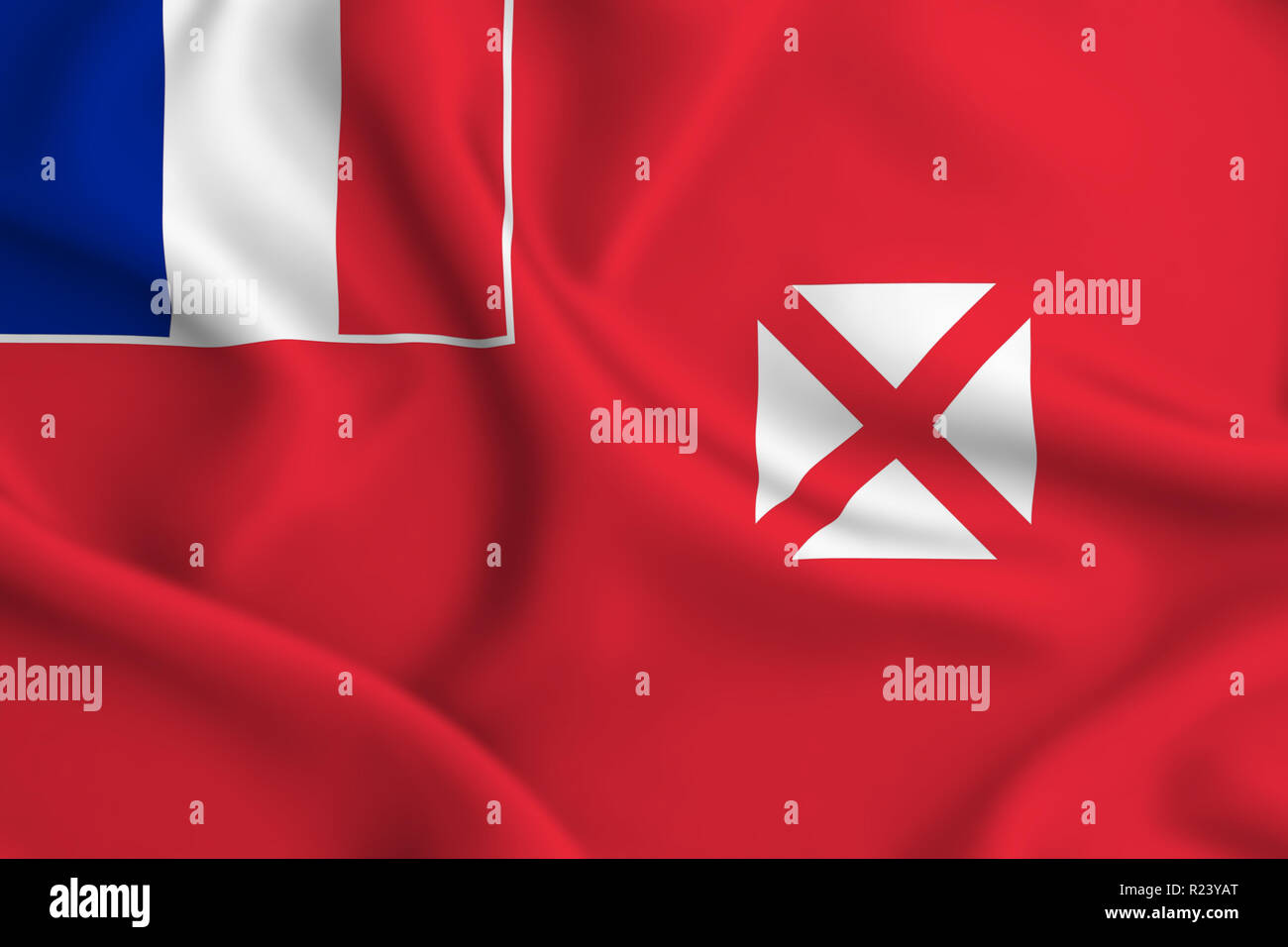Wallis And Futuna 3D waving flag illustration. Texture can be used as background. Stock Photo