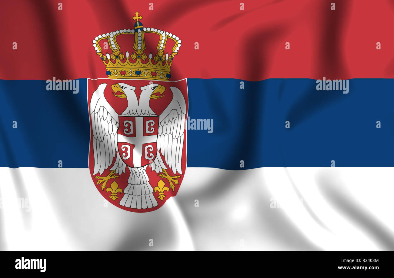 Serbia 3D waving flag illustration. Texture can be used as background. Stock Photo
