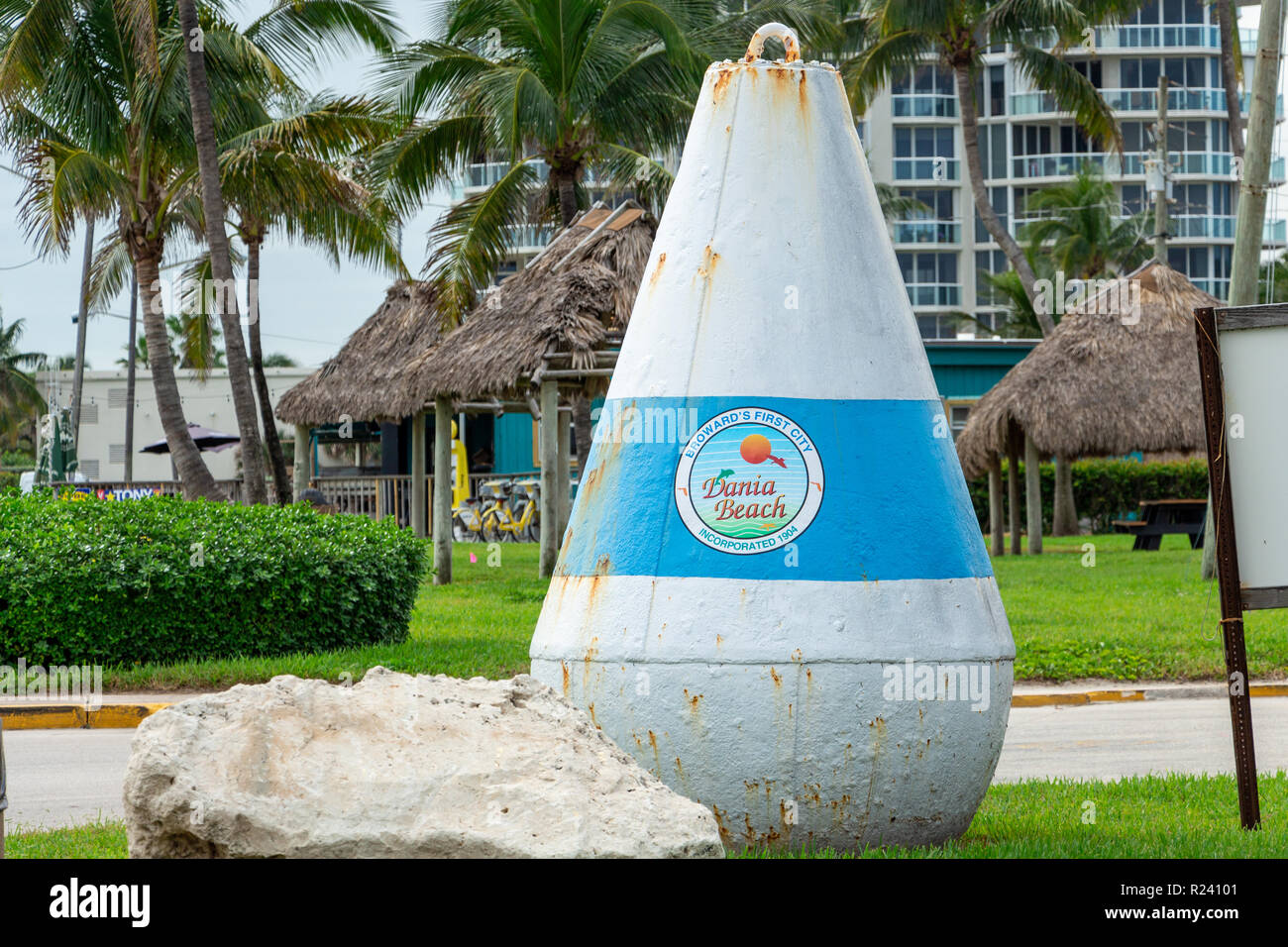 Large metal buoy at Frank C. 'Tootie' Adler Park - Dania Beach, Florida, USA Stock Photo