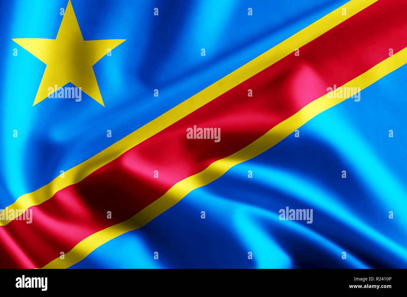 Democratic Republic Of Congo 3D waving and closeup flag illustration ...