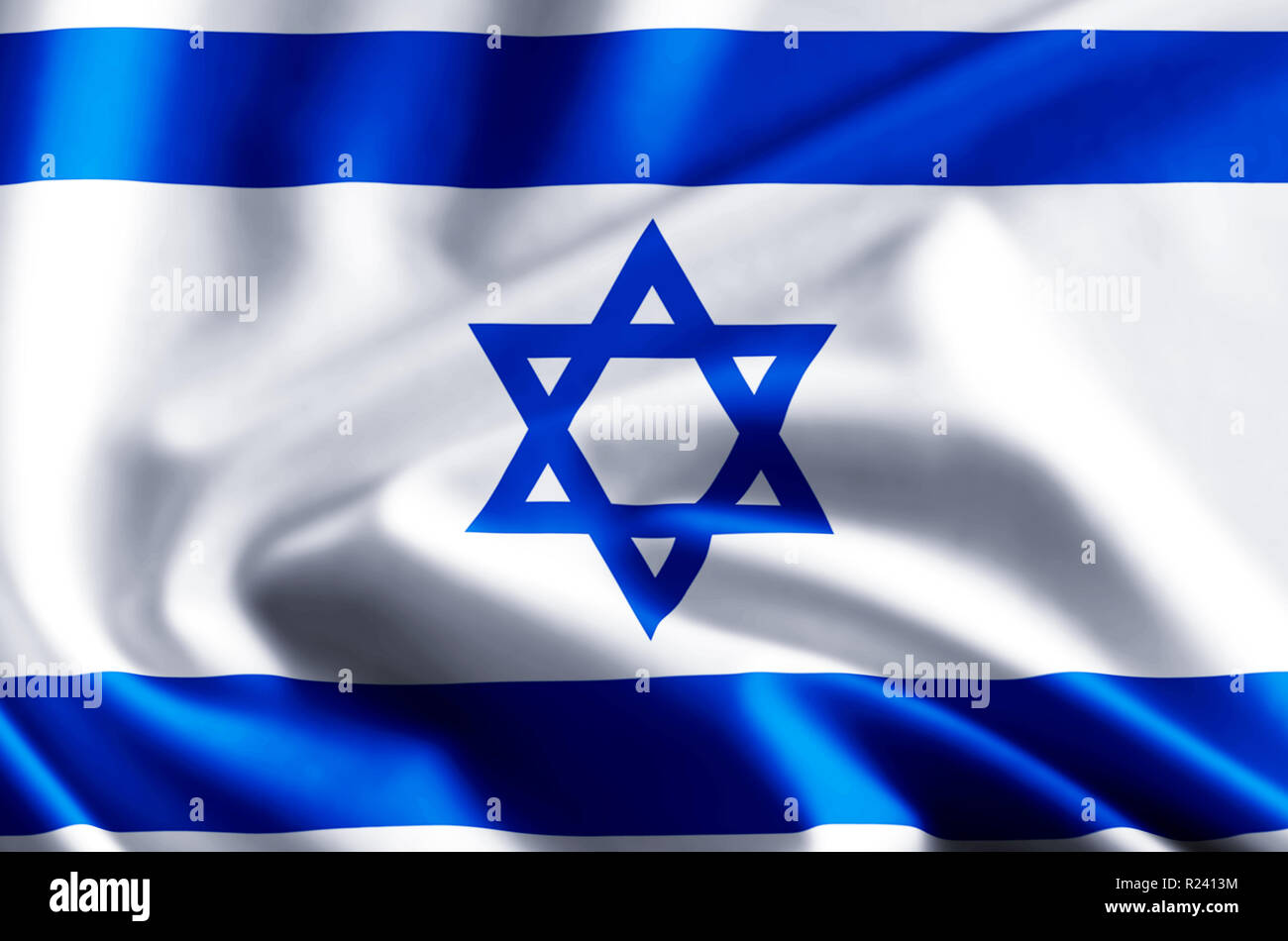 Israel 3D waving and closeup flag illustration with reflections. Usable ...