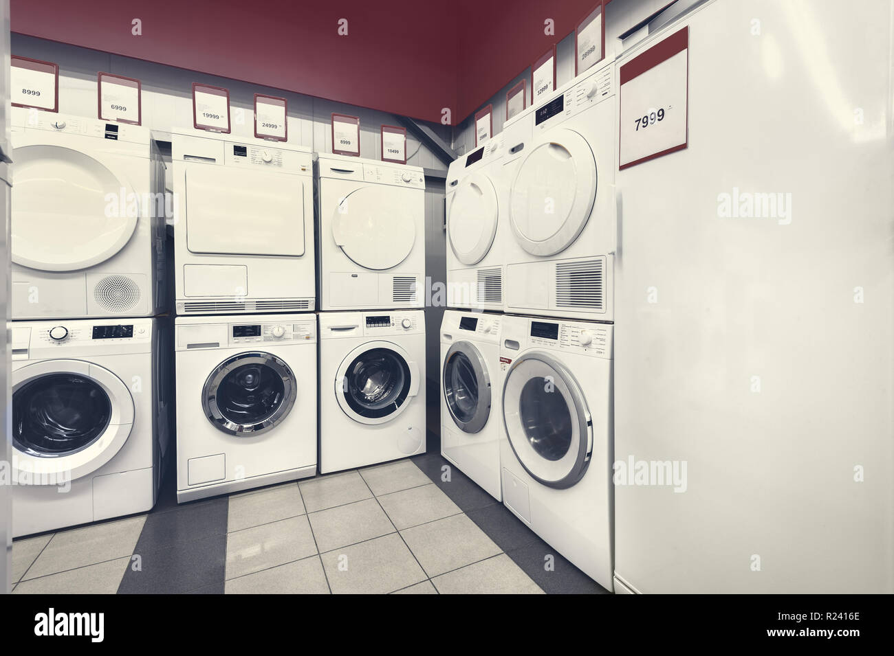 washing mashines in appliance store Stock Photo