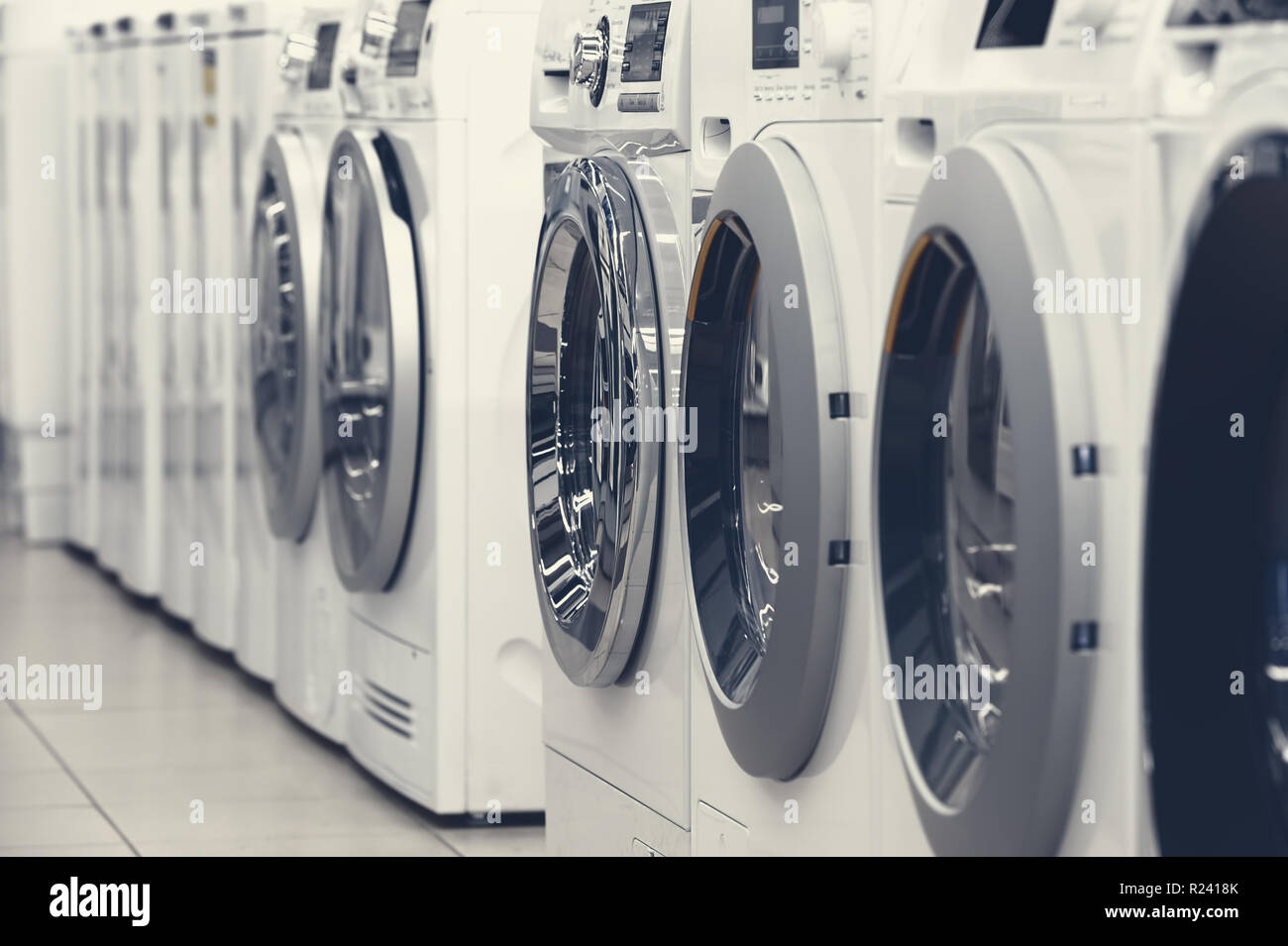 washing mashines in appliance store Stock Photo