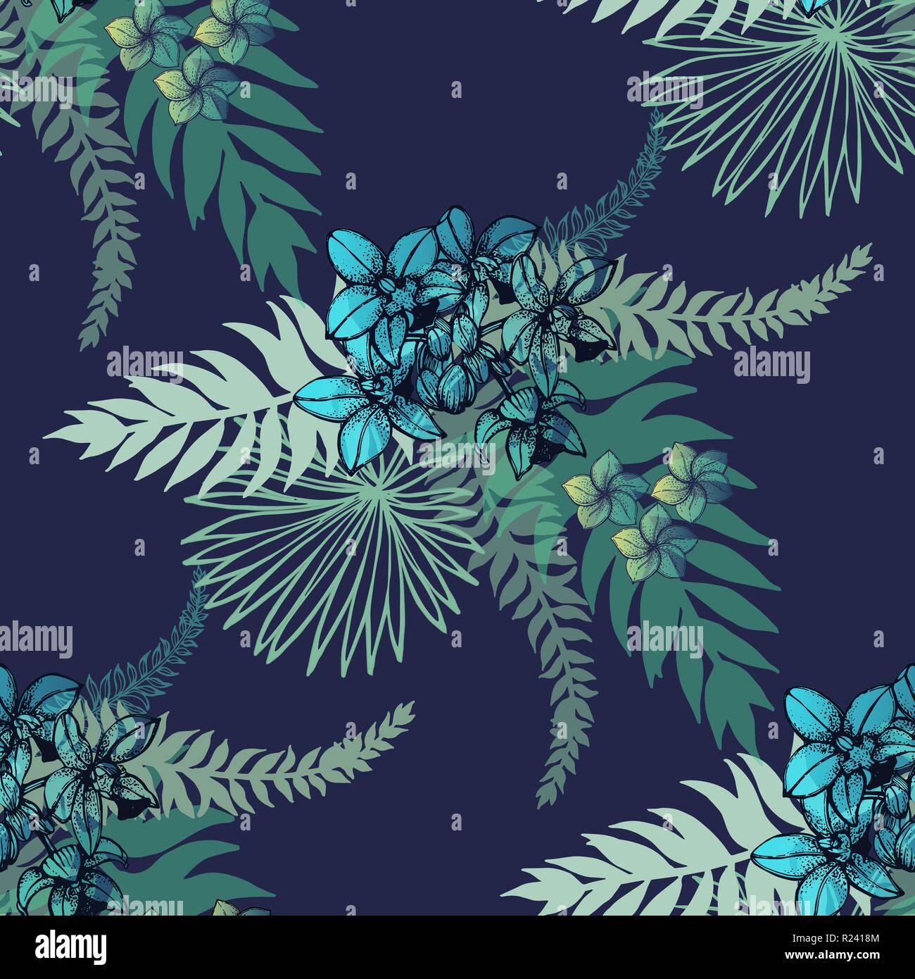 Seamless pattern of hand drawn sketch style flowers and plants. Vector ...