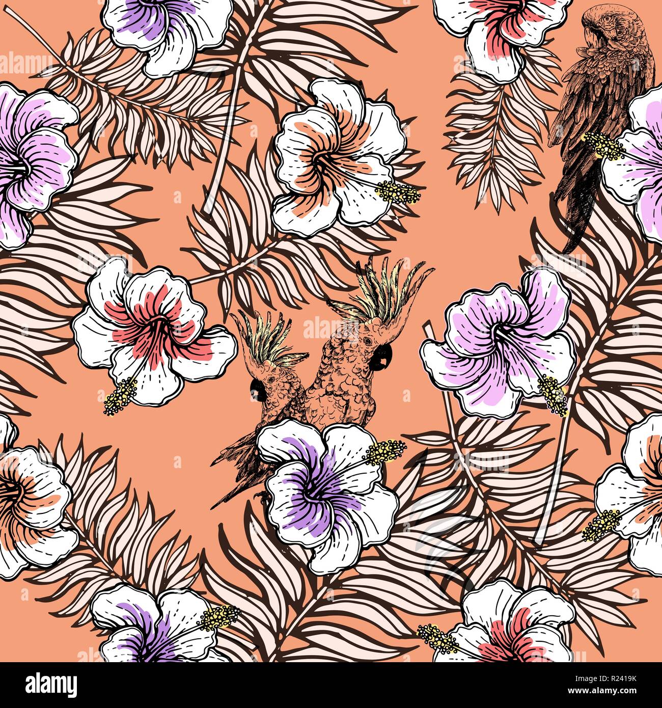 Seamless pattern of hand drawn sketch style flowers and plants. Vector illustration. Stock Vector