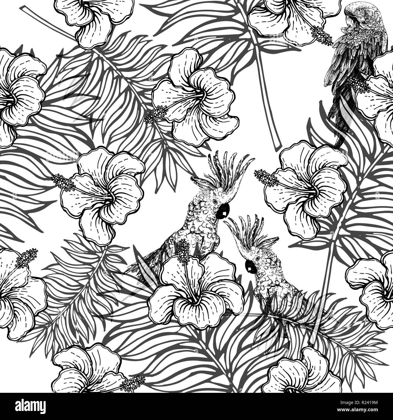 Seamless pattern of hand drawn sketch style flowers and plants isolated on white background. Vector illustration. Stock Vector