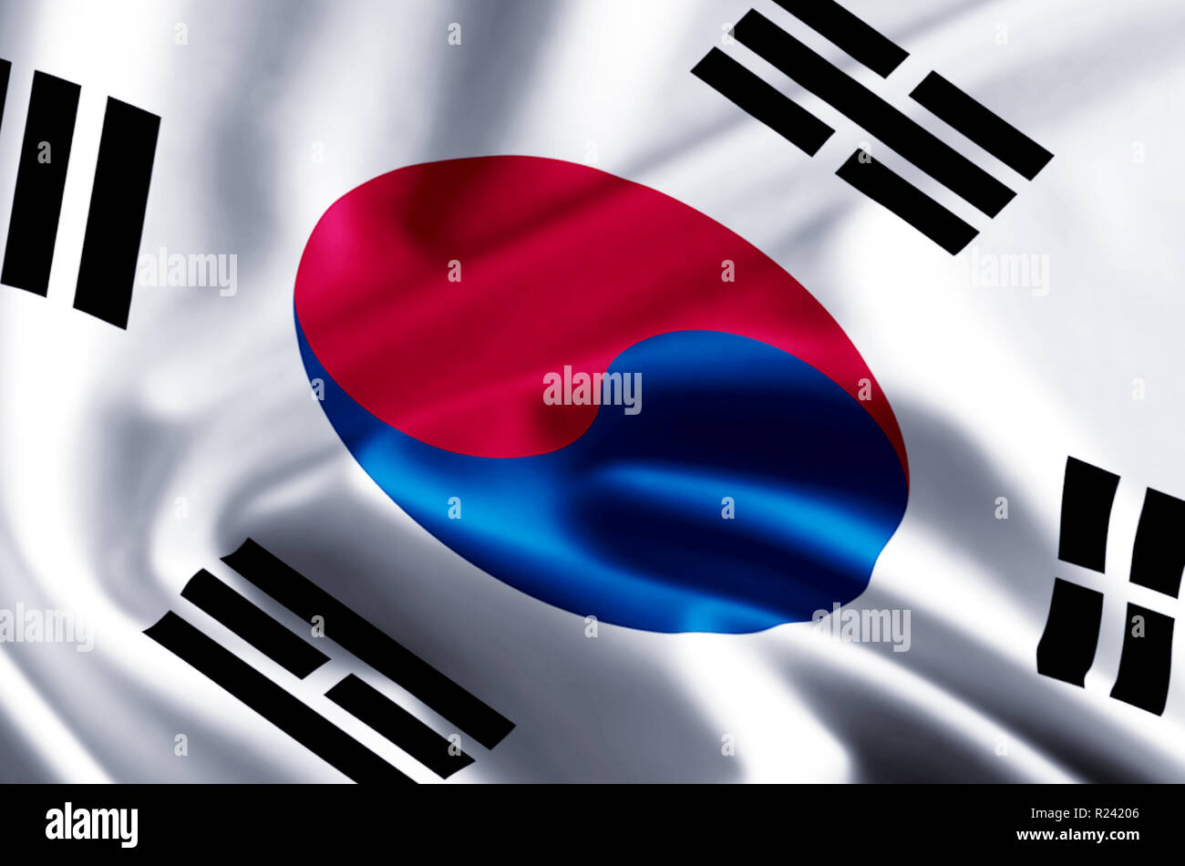 South Korea 3D Waving And Closeup Flag Illustration With Reflections ...