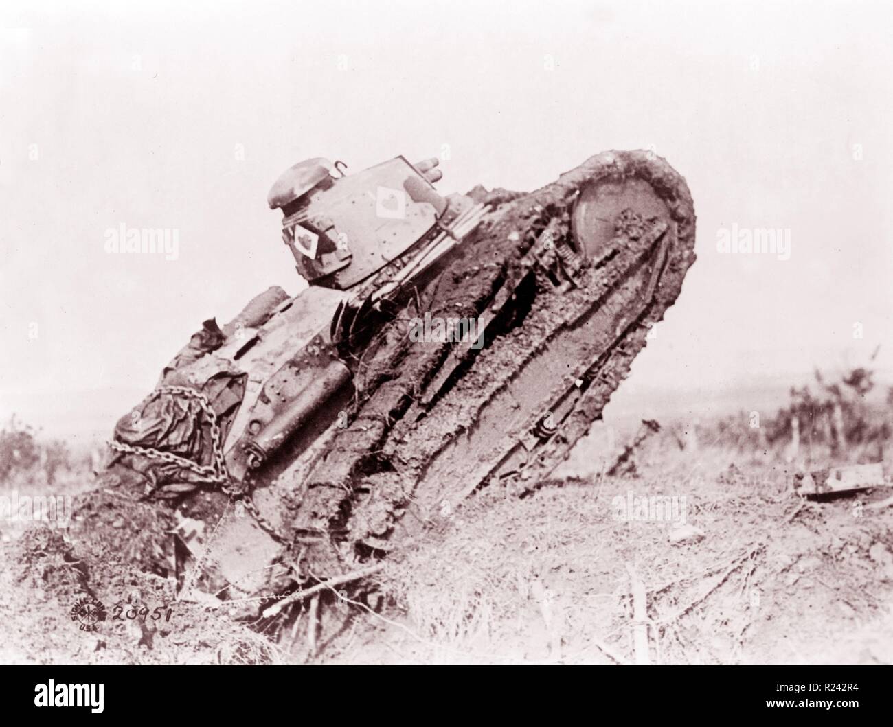 FT17 tank crossing a trench near Saint Michel, France, during the