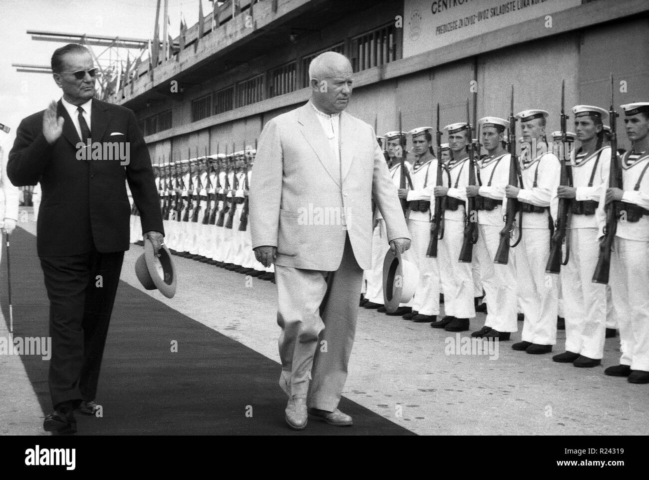 President Tito of Yugoslavia with Russian leader Nikita Khrushchev 1953 Stock Photo
