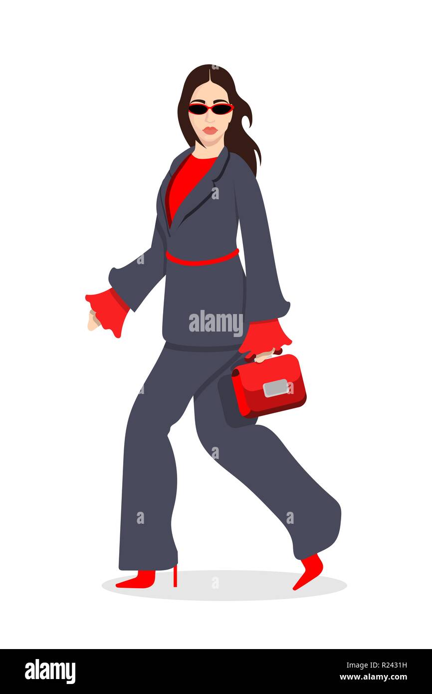 Women dressed in stylish trendy clothes - female fashion illustration Stock Vector