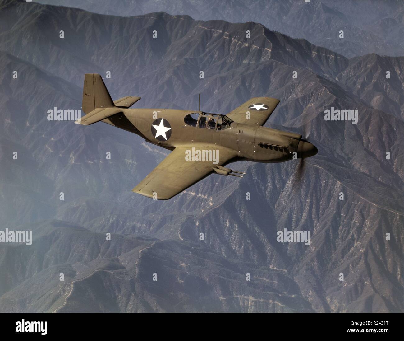 US air Force P-51A Mustang during a test flight Inglewood, California, United States, Oct 1942 Stock Photo