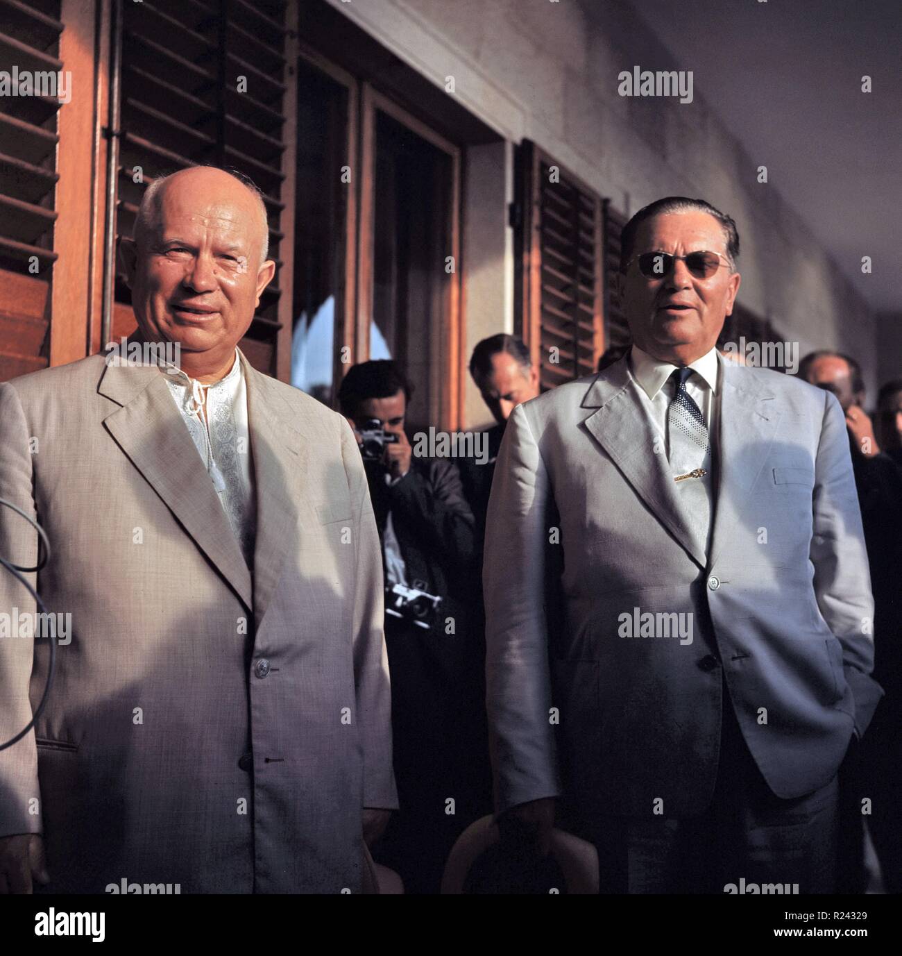President Tito of Yugoslavia (right) with Russian leader Nikita Khrushchev (left). 1959 Stock Photo