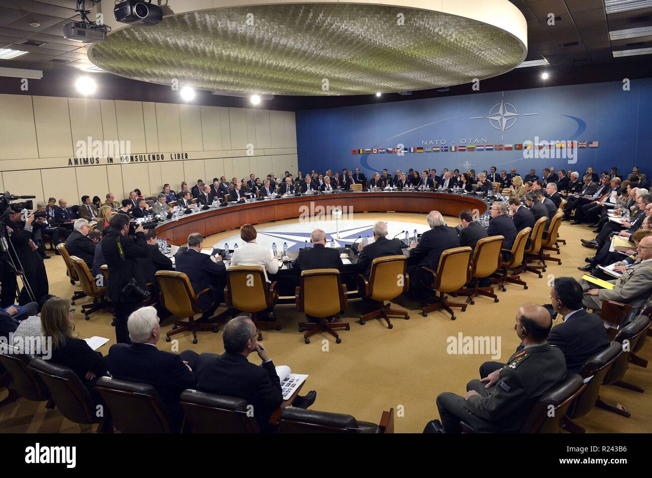 Chuck Hagel the US Defence Secretary , attends the NATO-Ukraine Commission meeting in Brussels, 2014 Stock Photo