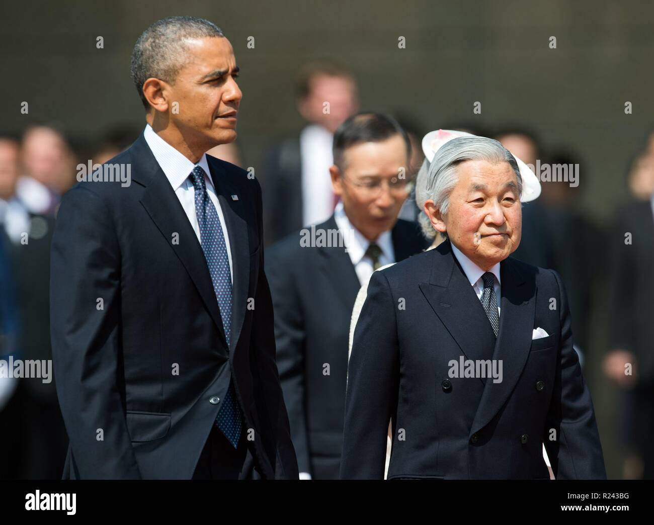 US President Barack Obama and Japanese Emperor Akihito 2014 Stock Photo