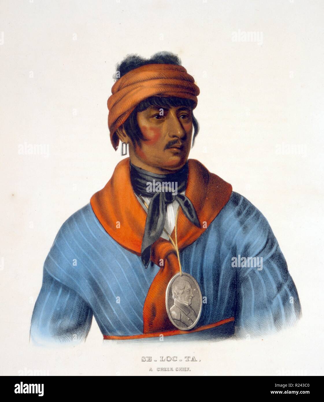 Coloured lithograph of Se-loc-ta, a Creek chief. Dated 1836 Stock Photo