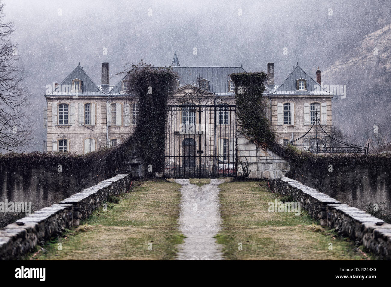 Abandoned mansion in the mountain Stock Photo