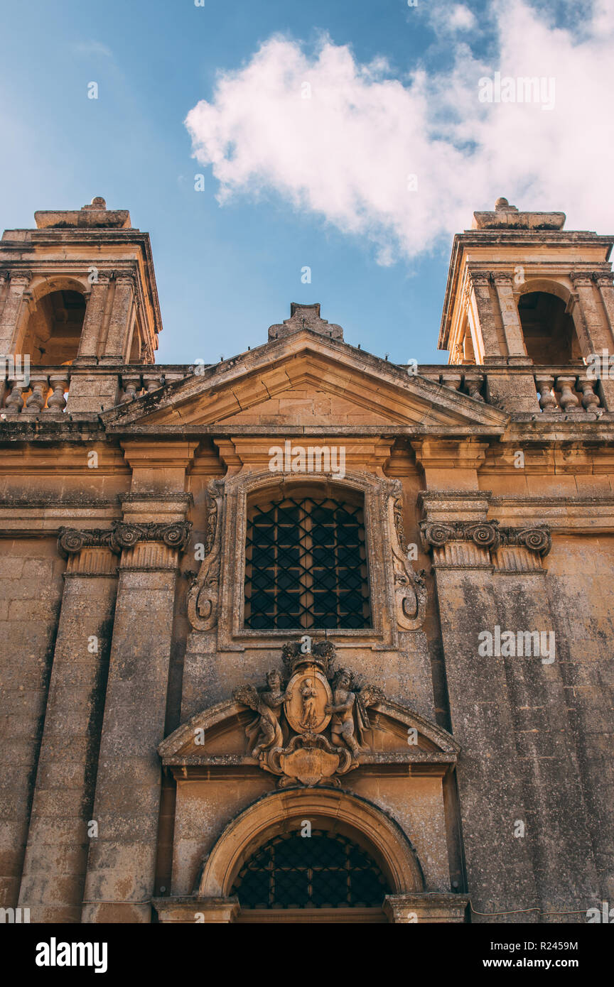 View to front of Church of Our Lady of tas-Silg in Marsaxlokk, Malta Stock Photo