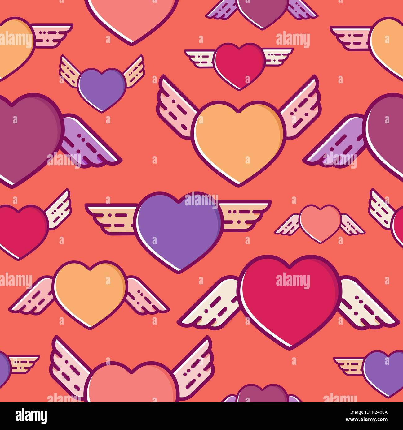 Flying hearts seamless pattern, vector texture. Stock Vector