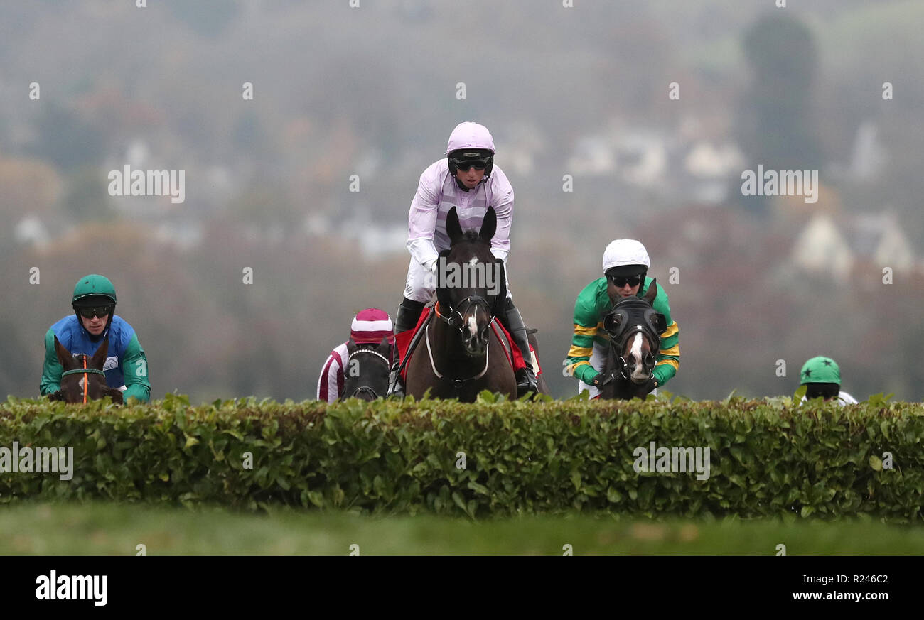 Bless The Wings ridden by J.J.Codd lead the field in the Glenfarclas Cross Country Handicap Chase during day one of the November Meeting at Cheltenham Racecourse. Stock Photo
