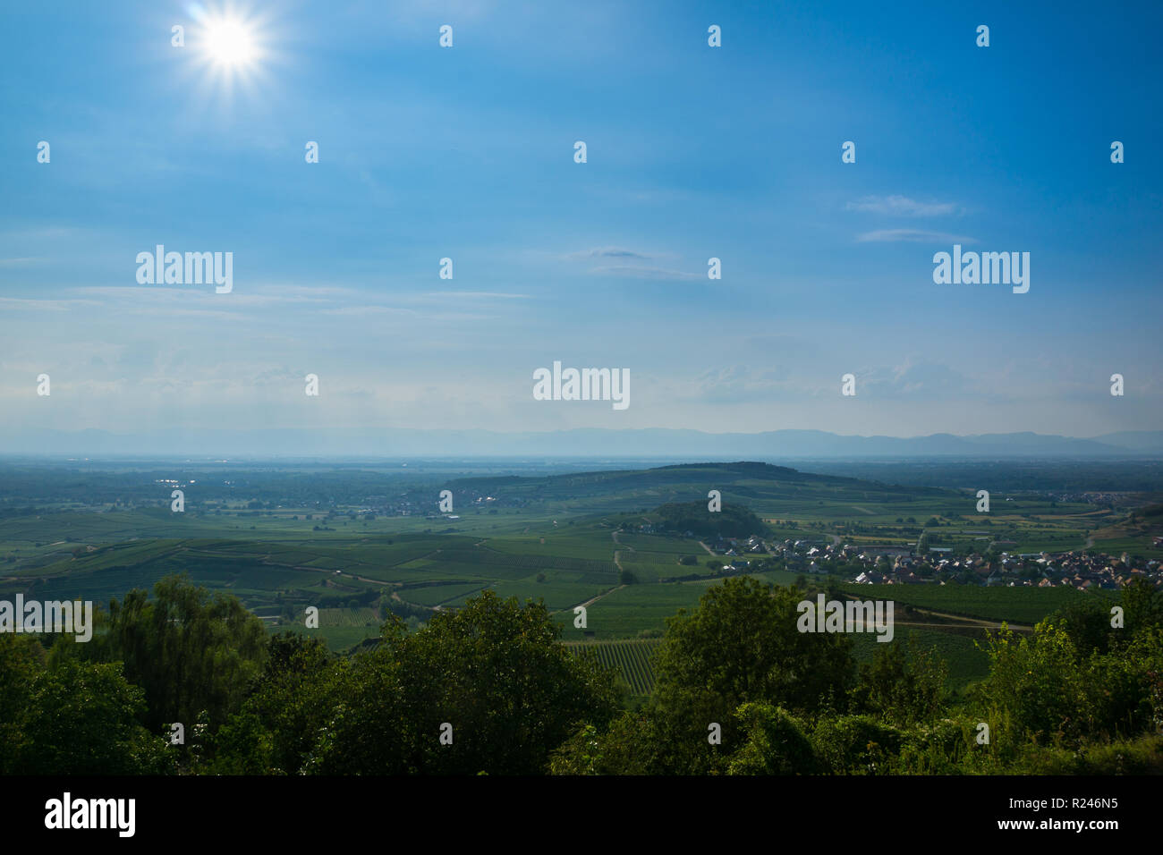 Germany, Endless view over green nature landscape of Kaiserstuhl until vosges mountains Stock Photo