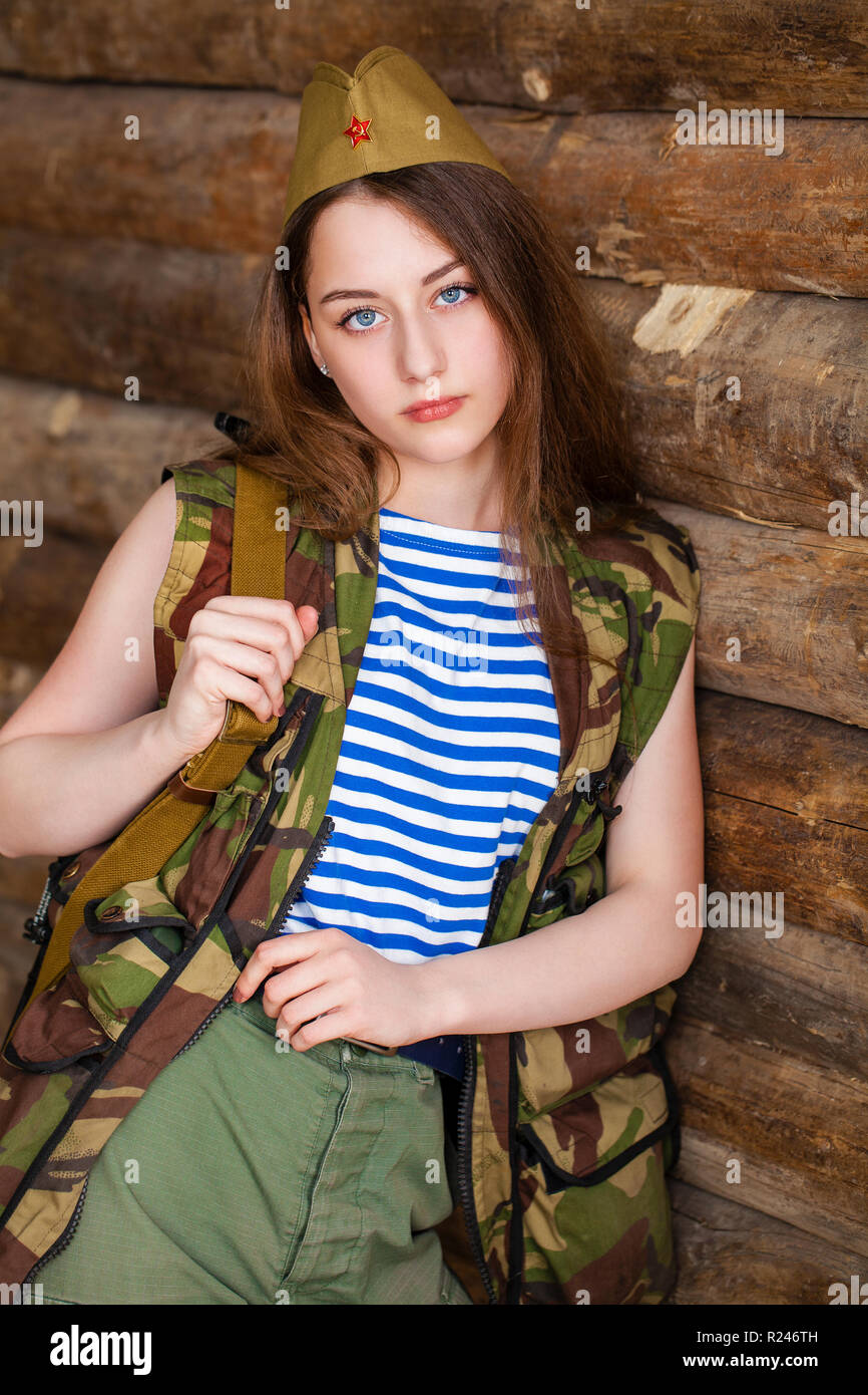 russian retro teen Russian Girl. Young woman wearing Red Army form of 1943 year Stock Photo -  Alamy