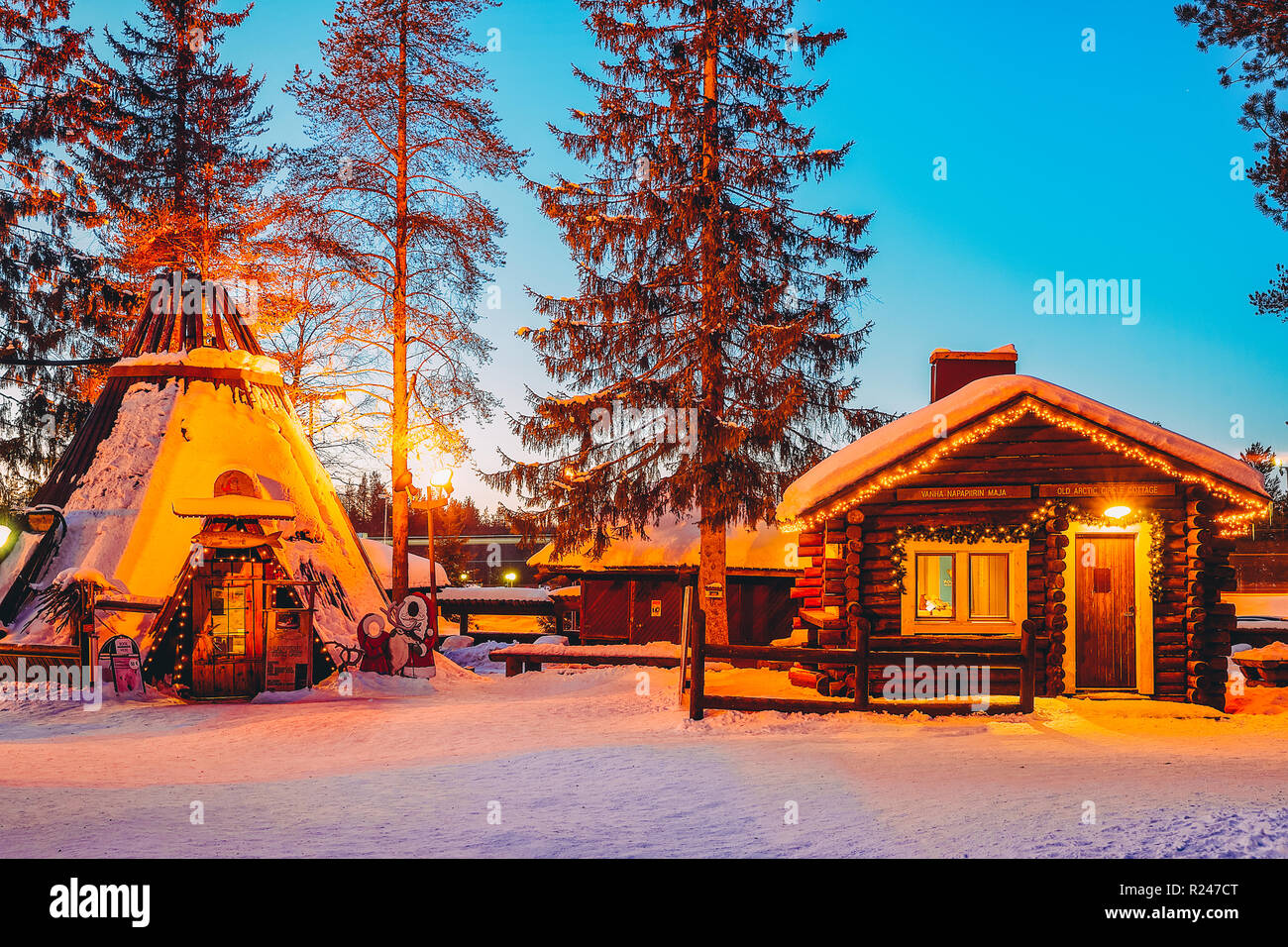 Rovaniemi, Finland March 5, 2017 Traditional houses at Santa Claus