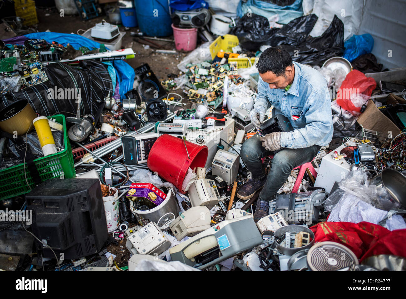 Plastic recycling centre, New Territories, Hong Kong, China, Asia Stock
