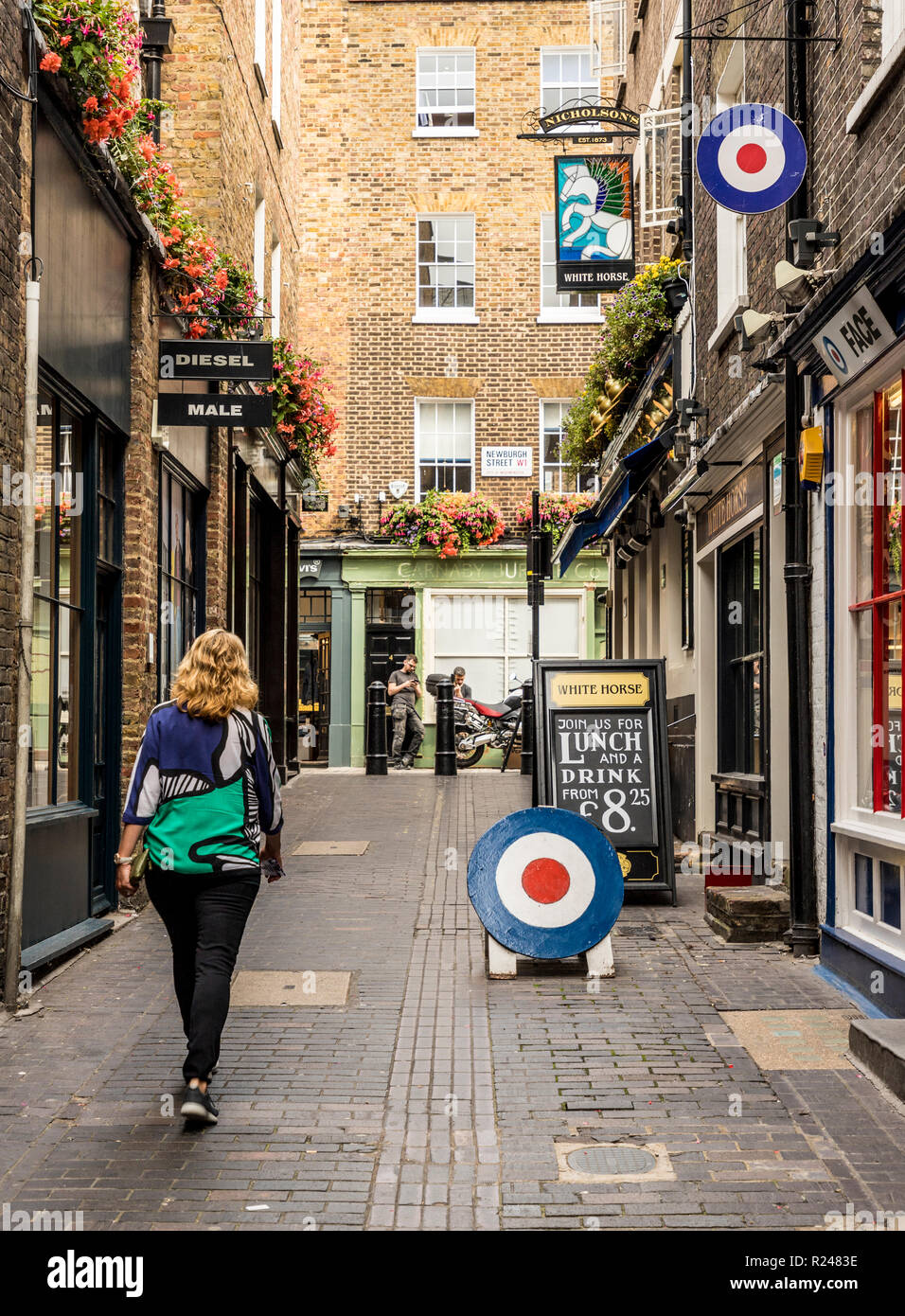 A typical street in the Newburgh Quarter area in Soho, London, England, United Kingdom, Europe Stock Photo