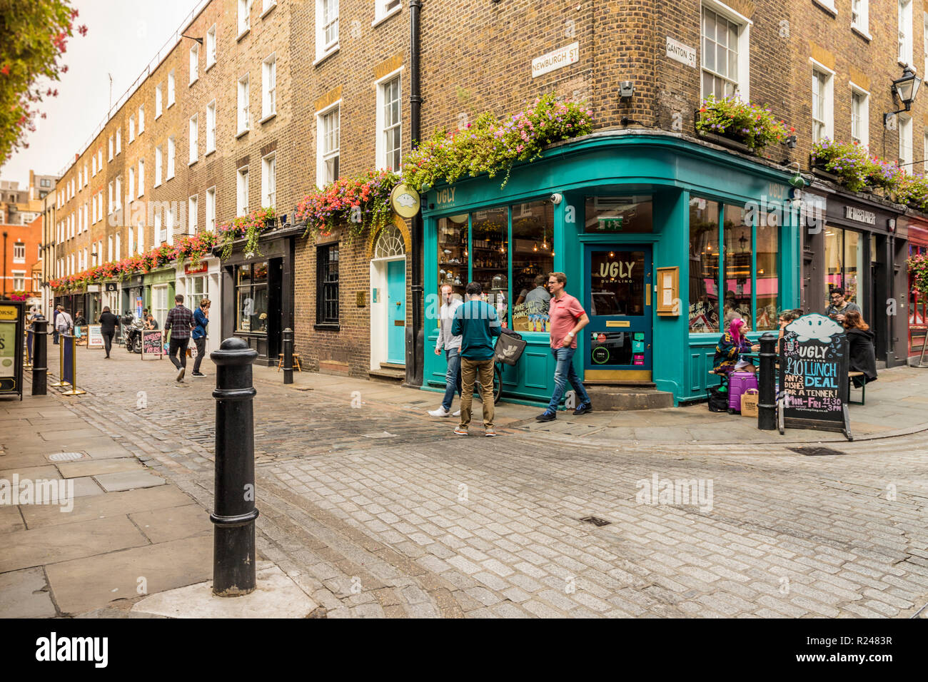 A typical street in the Newburgh Quarter area in Soho, London, England, United Kingdom, Europe Stock Photo