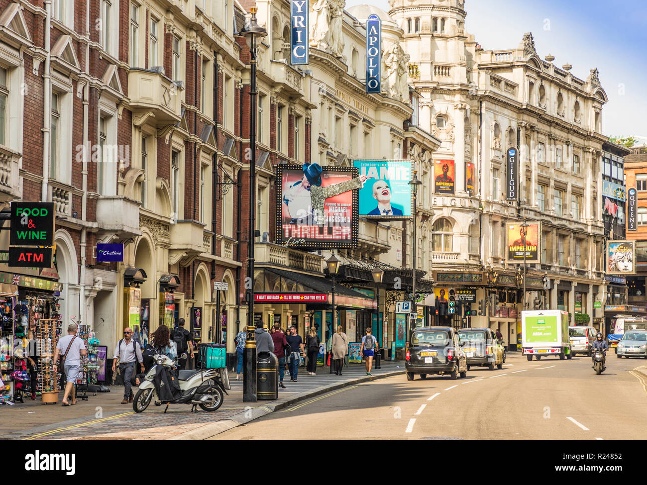 A view of Shaftsbury Avenue in Theatreland, Soho, London, England, United Kingdom, Europe Stock