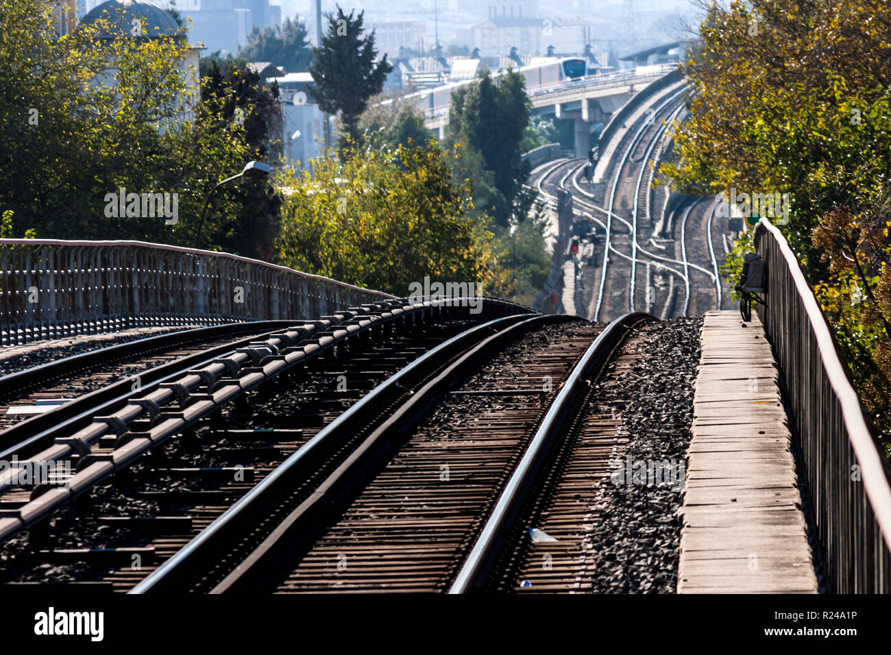 Looking to the railway system of the metro of Izmir (Turkey) - photography Stock Photo