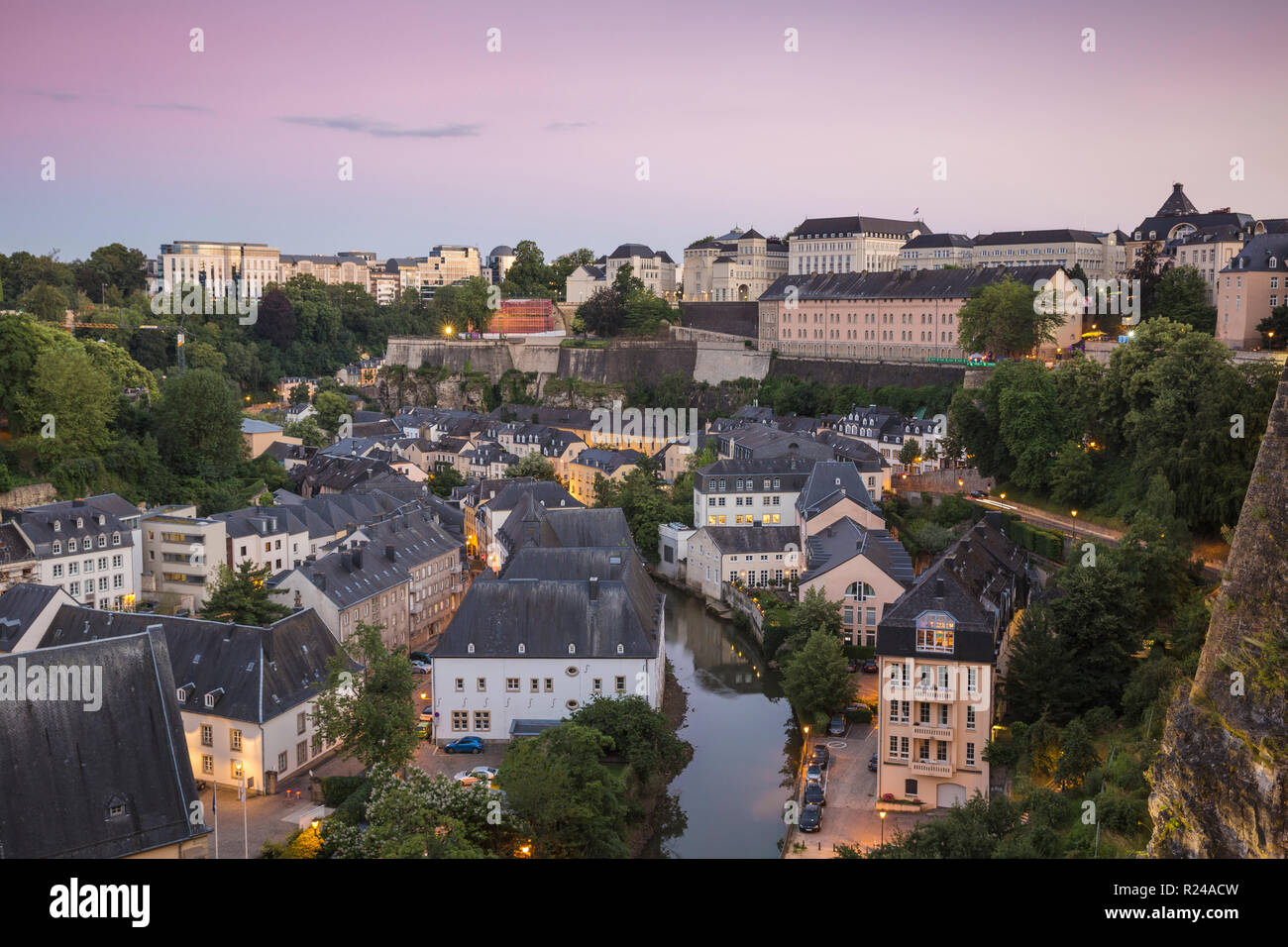 View over the Grund (Lower Town) towards Saint Esprit Plateau and the city  beyond, Luxembourg City, Luxembourg, Europe Stock Photo - Alamy